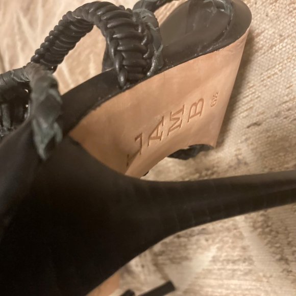 L.A.M.B Black Leather Vine Gladiator Heels Sandal - Picture 3 of 4